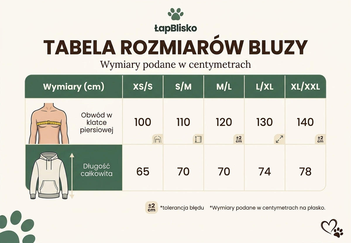 Tabela rozmiarów bluzy